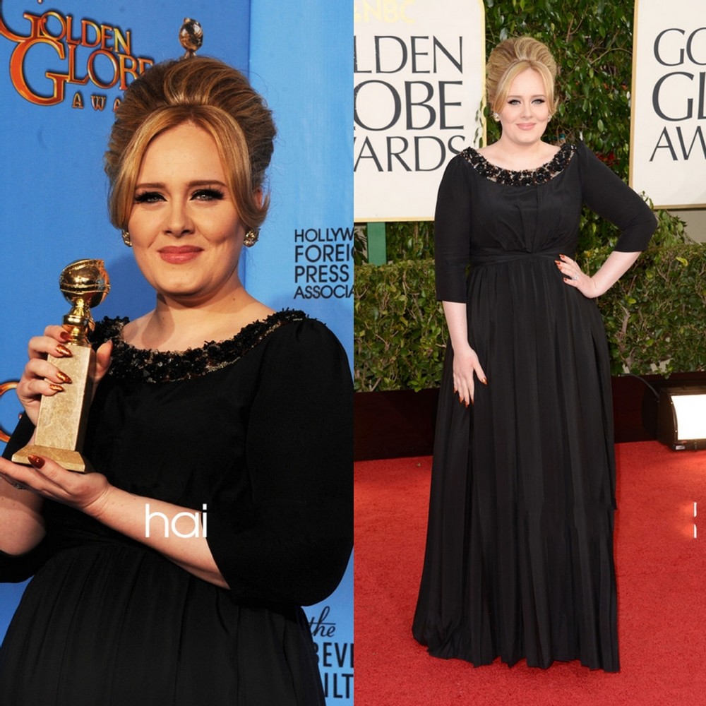 cocktail party 2013 adele golden global award chiffon black sequin plus size celebrity dress women's special occasion dresses