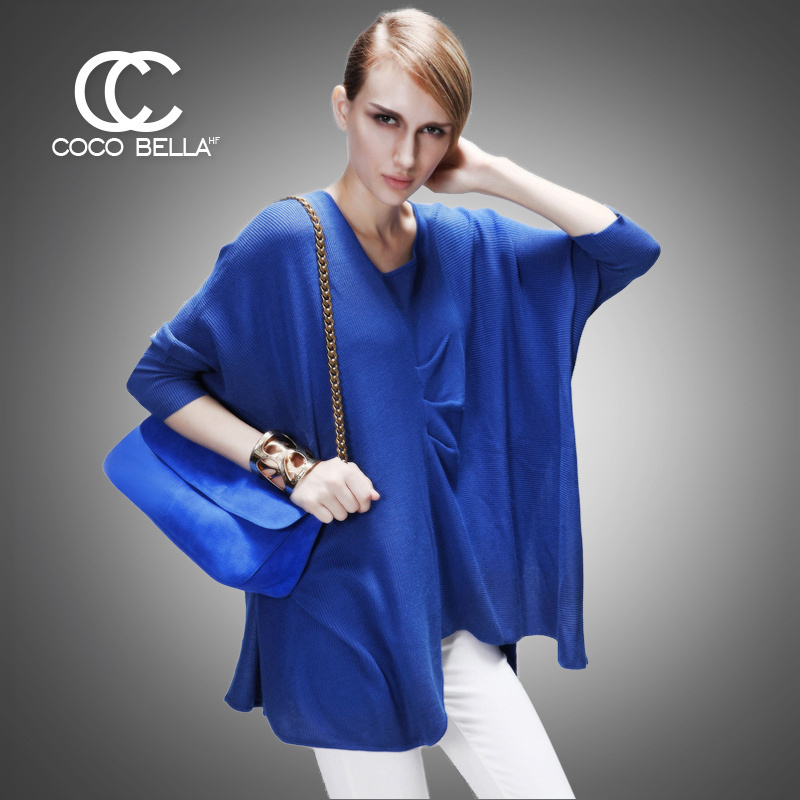 Coco bella2012 fashion normic batwing sleeve loose navy blue sweater st543