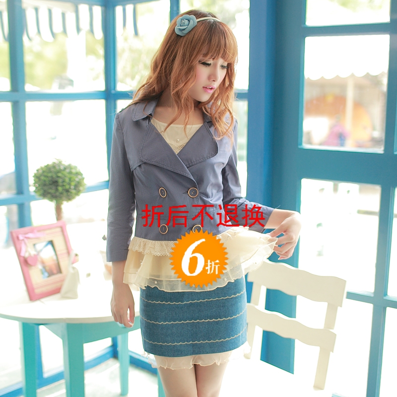 Coco-shop 2012 autumn high quality lace sweep short trench design