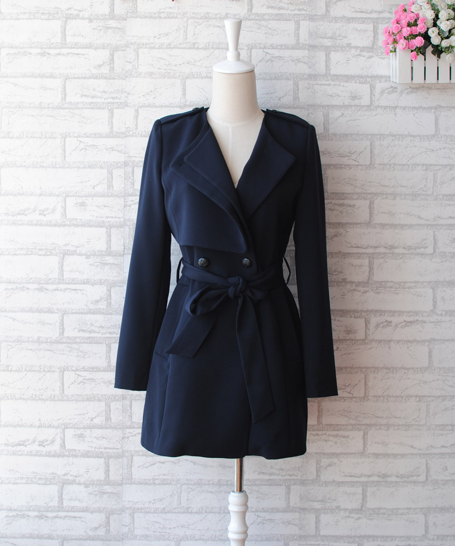 Collarless epaulet decoration Women trench double breasted 2013 spring