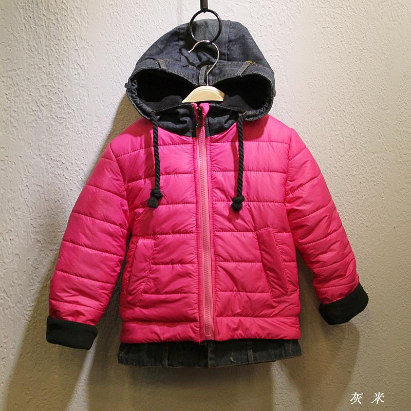 Collcction children's clothing neon candy denim with a hood 2 patchwork child outerwear