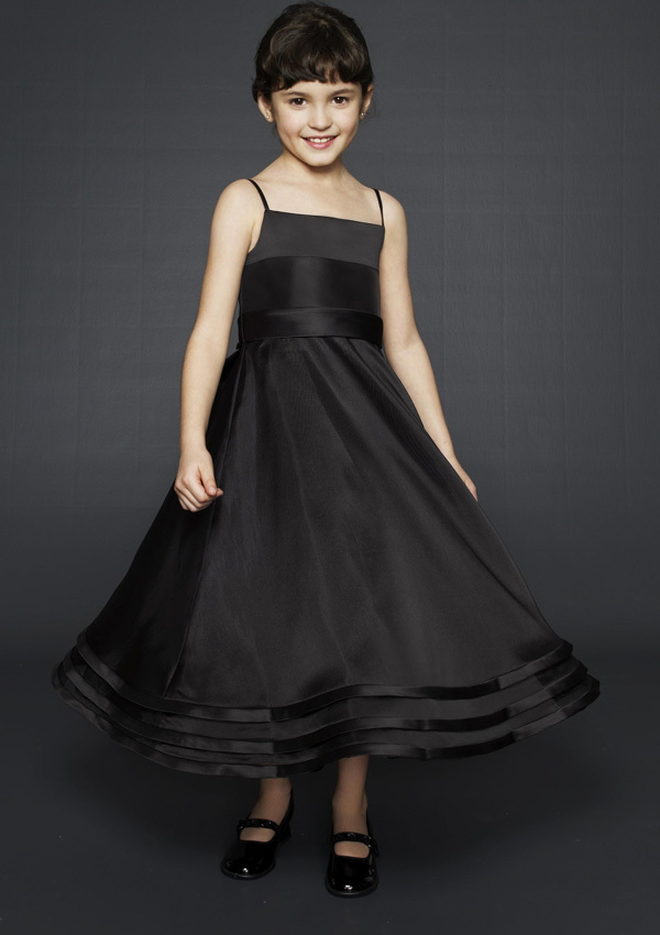 Color Accented Spaghetti Strap Sweep/Brush  Flower Girl Dresses