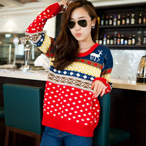 Color block 2012 winter long-sleeve pullover elk loose basic shirt thickening sweater outerwear female