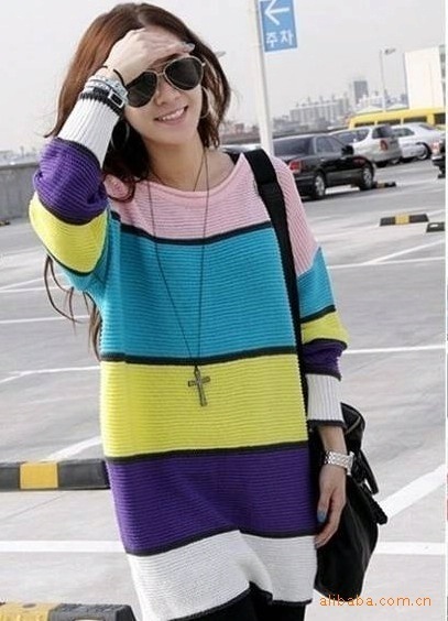 Color block 5903 bold stripe loose plus size sweater