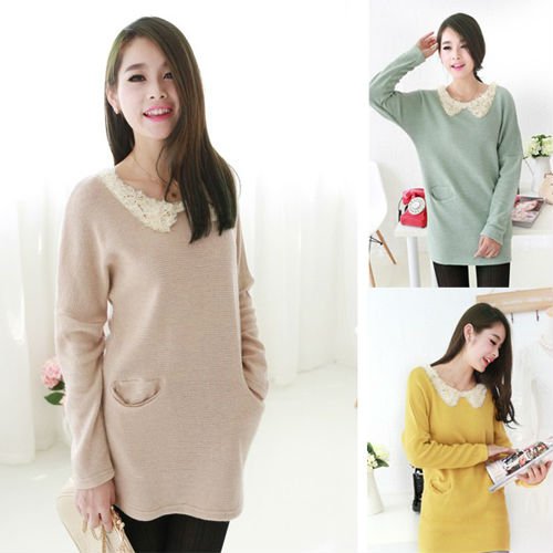 COLOR BLOCK BATWING SLEEVE KNITWEAR JUMPER WITH DOUBLE POCKETS 3503