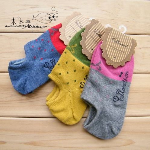Color block bow ! summer 100% cotton socks sock female boat socks handmade double