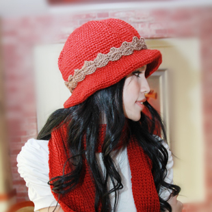 Color block decoration flower hats dribbled thick double bucket hats cap sleeve winter hat t04
