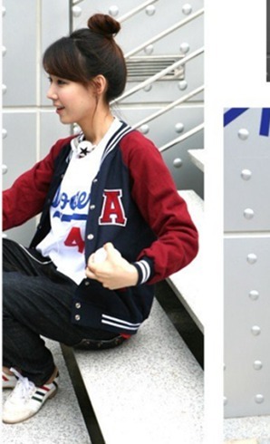 Color block decoration stand collar a letter casual fleece baseball clothing baseball uniform sports jacket long-sleeve short