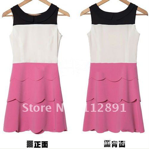 color block sleeveless scalloped  H091