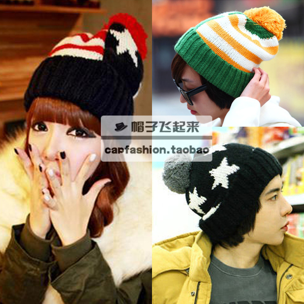 Color block stripe two sides lovers knitted hat autumn and winter knitting wool hat knitted cap
