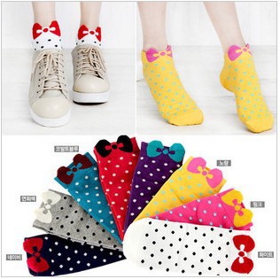 Color bowknot stereo socks trend stockings joker ship socks widen 20 Pairs