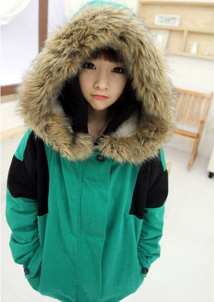 Color large fur collar preppy style berber fleece wadded jacket cotton-padded jacket ZL007