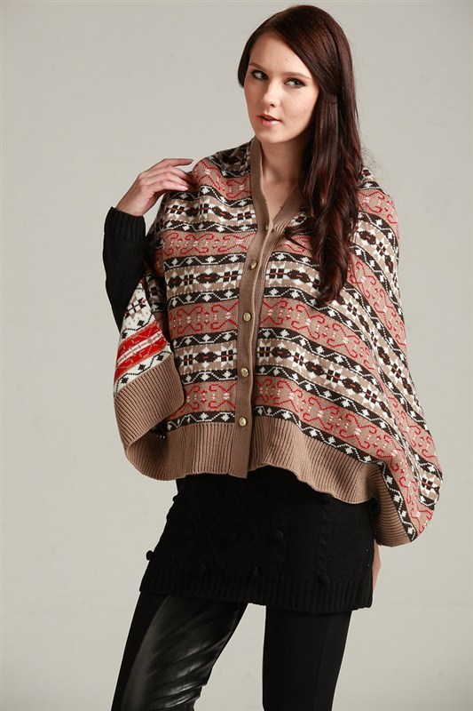 Color stripe knitted cape wind