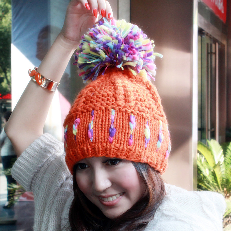 Colorful 8240 all-match large sphere knitted hat winter thermal knitted hat female