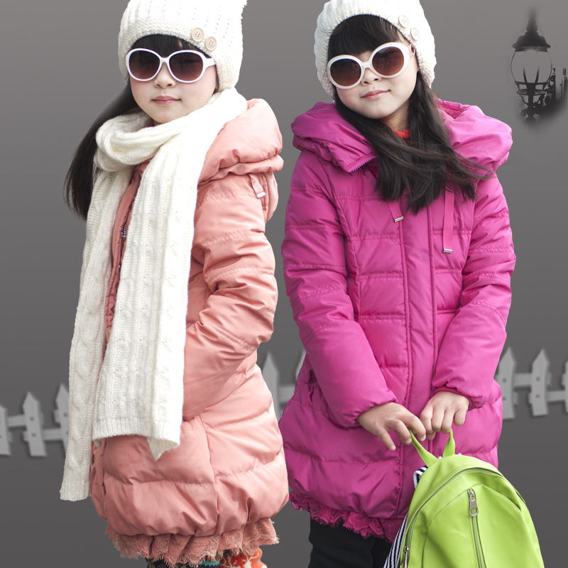 Colorful pig child coat medium-long down white duck down winter thickening cap female child down coat
