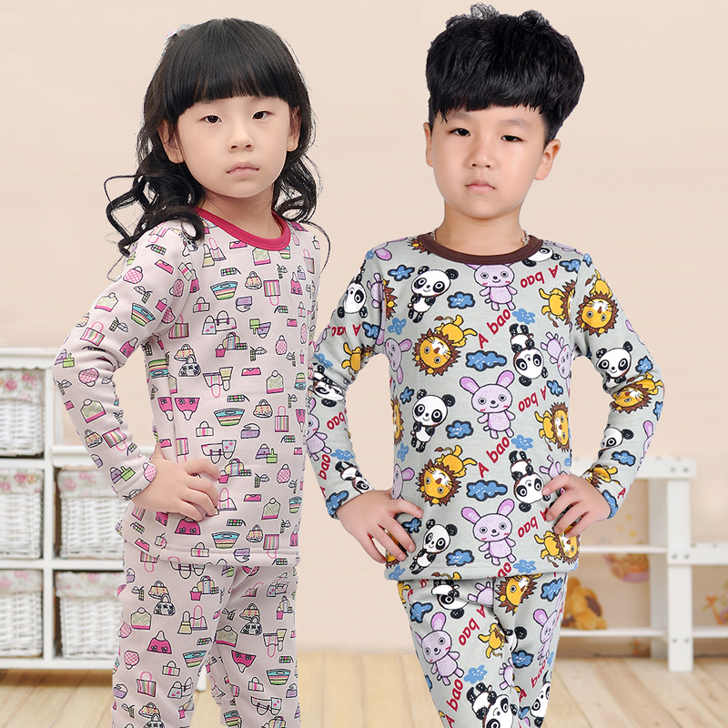 Colorful pig children's clothing male child female child plus velvet thickening child thermal underwear set cartoon baby