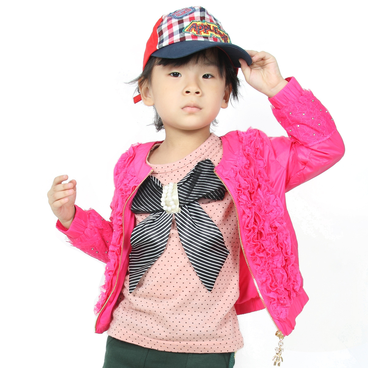 Colorful pig children's clothing preppy style female child diamond lace decoration child trench outerwear wt-002