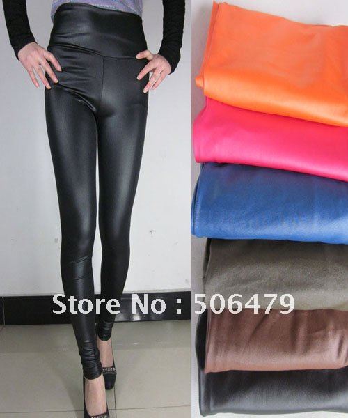 Colorful PVC Leather with sheer lace combine leggings Woman's Leggings Slim tight Pants Trousers  ladies' leggings pantyhose