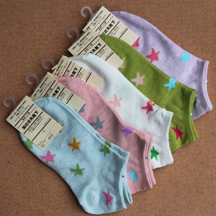 Colorful Star Pattern Women Ladies Breathe Cotton Ankle Sports Socks,5 Colors+Free Shipping