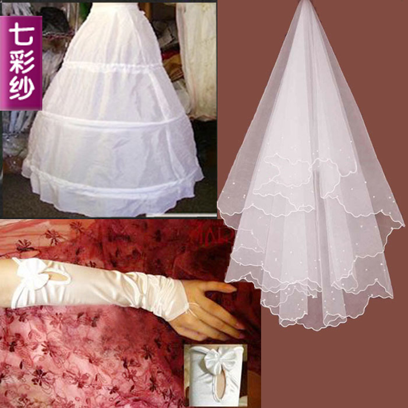 Colorful yarn formal wedding dress accessories pannier veil gloves triangle cts02 set