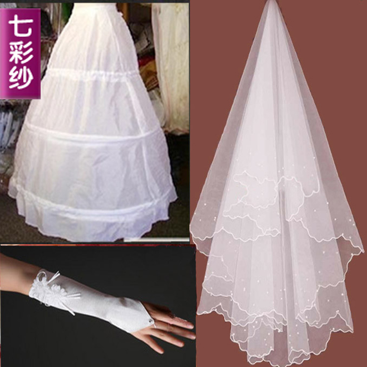 Colorful yarn formal wedding dress accessories pannier veil gloves triangle set bundle cts01