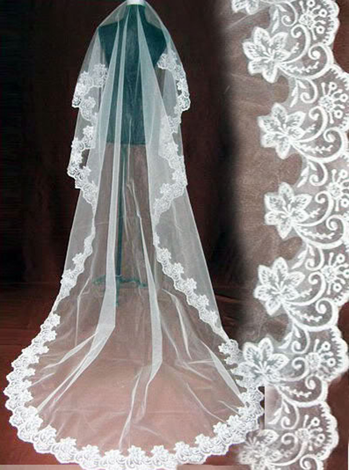 Colorful yarn wedding dress 3 meters lace decoration veil ultra long veil ts90