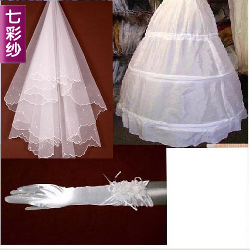 Colorful yarn wedding dress formal dress accessories long gloves pannier veil triangle cts03 set