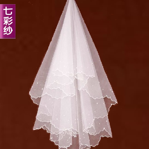 Colorful yarn wedding dress formal dress accessories single tier pearl veil t09
