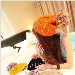 Colorfull Ball Cap Sandwich Hat Knitting Hat Cap By Hand Warm Wool Hat 4 Shiny Colors 1422 Dropship