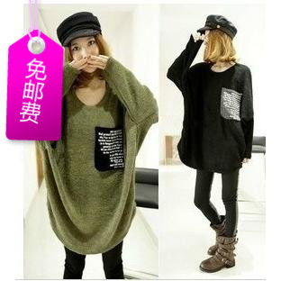 Colors Fashion Lady Women Casual all-match  letter large pocket batwing type medium-long plus size newlywaved big sweater
