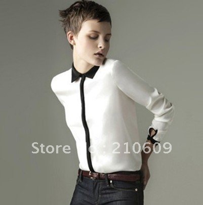 Colour blocking front three colors ladies shirt