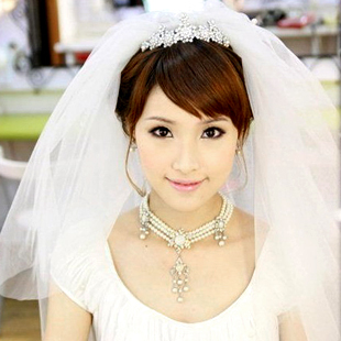Colour bride brief bridal veil wedding dress yarn white multi-layer princess veil