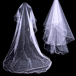 Colour bride heart pearl veil ultra long paragraph married train veil wedding dress