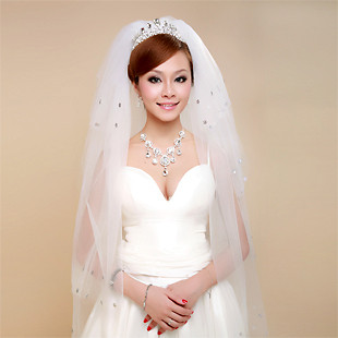 Colour bride paillette white veil wedding accessories multi-layer long design veil
