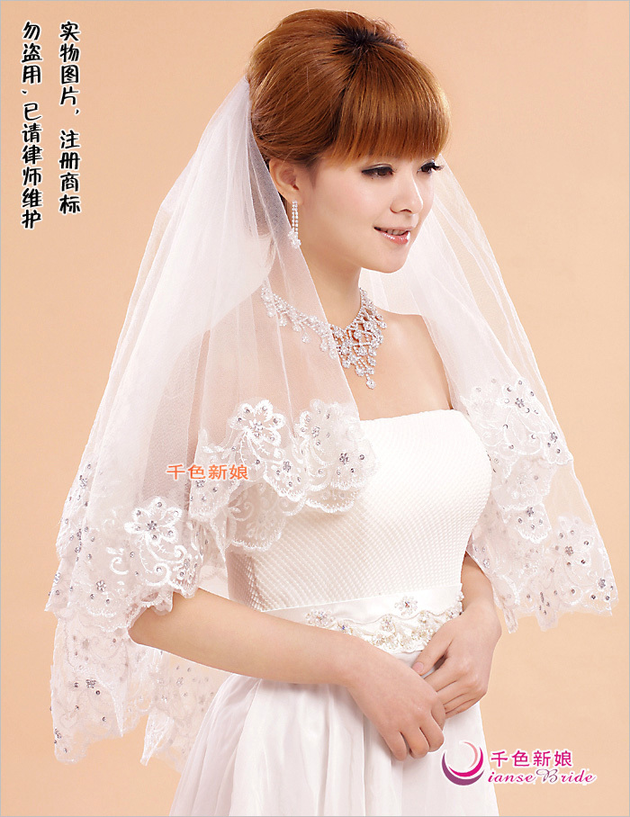 Colour bride veil fashion vintage laciness lyrate yarn wedding dress train 3 meters long veil
