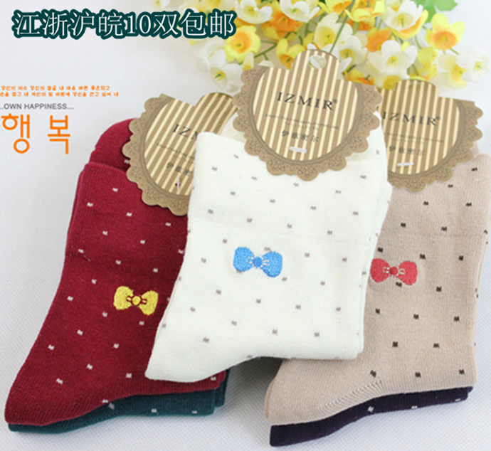 Combed cotton embroidery bow wide 100% cotton 100% cotton socks dot embroidered logo female socks