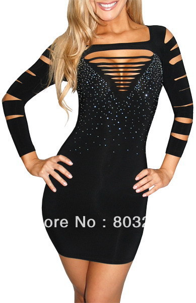 competitive price! Fashion Black Club Mini Dress Sexy Pencil Dress  free shipping 2366