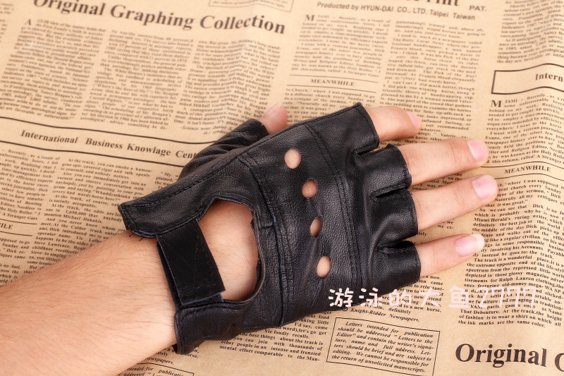 Computer gloves genuine leather gloves sheepskin semi-finger gloves hip-hop gloves male Women