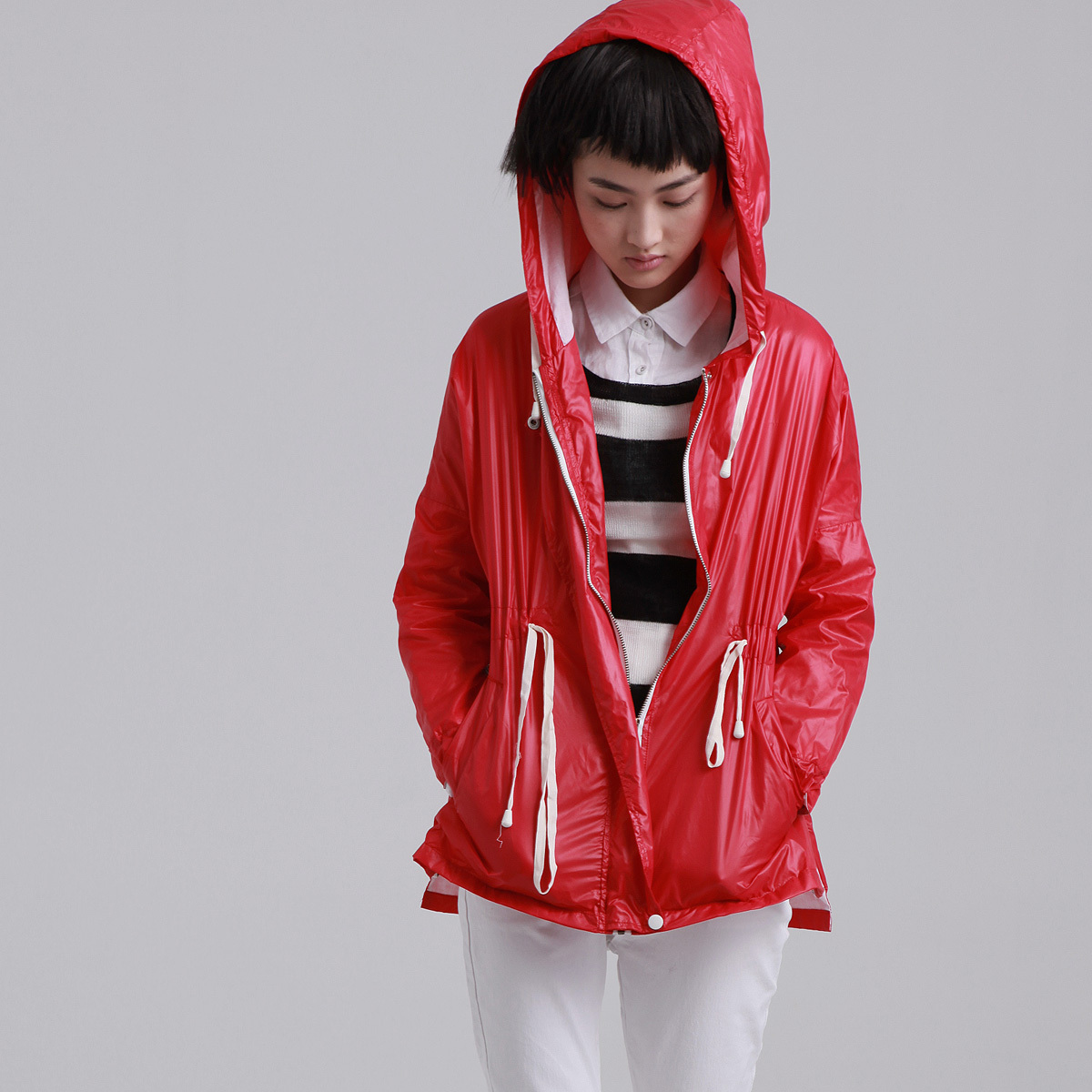 Concise - women's casual all-match with a hood multicolour trench outerwear