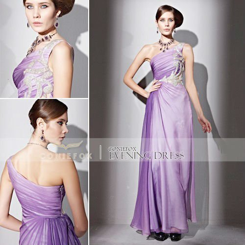 Coniefox One-Shoulder Beaded Elegant Celebrity Dress 81186