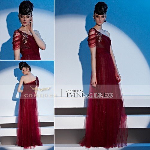 Coniefox Transparent Net Rose Red Layed Celebrity Dress 81152