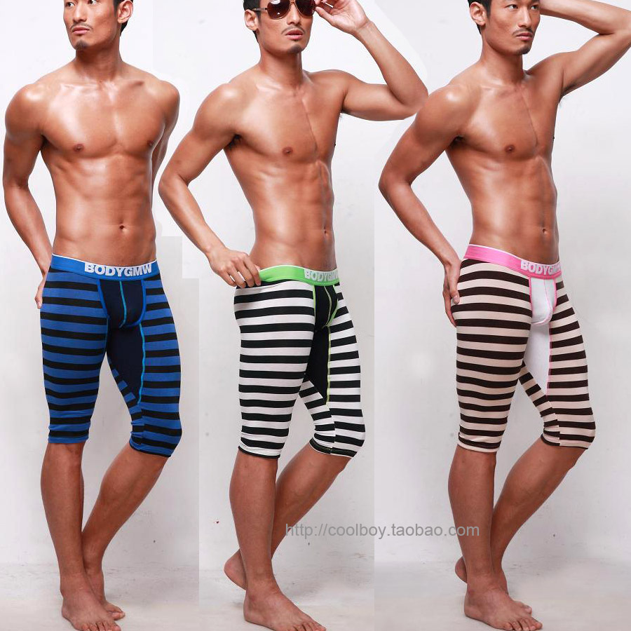 Consmile underwear gmw low-waist male knee-length pants tight modal stripe pajama pants capris