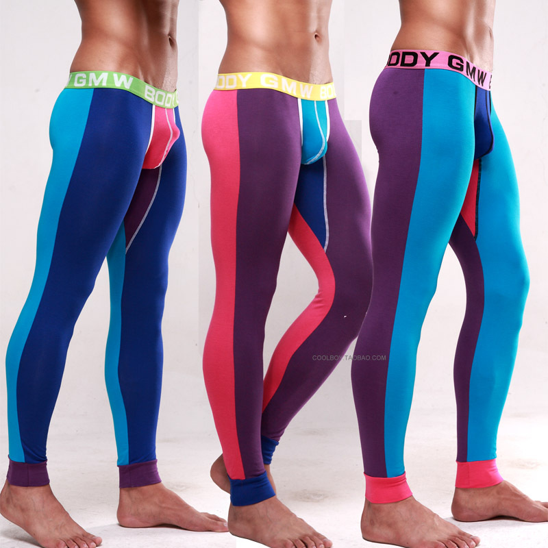 Consmile underwear gmw low-waist male long johns loungewear modal color block thin legging