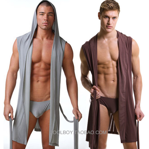 Consmile underwear male bathrobe silky sexy robe summer with a hood bathrobe sleepwear lounge