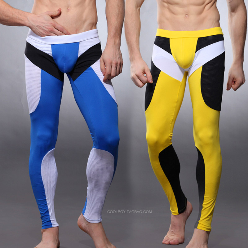 Consmile underwear seobean male long johns color block mesh viscose legging tight fitness trousers