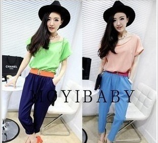Contrast color big harlan jumpsuit with short sleeves   free shipping P2
