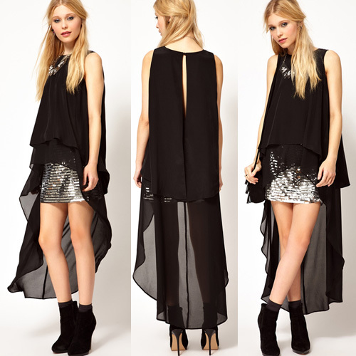 Cool chiffon sleeveless double layer satin chiffon ultra long dovetail sweep after placketing chiffon shirt t-shirt plus size