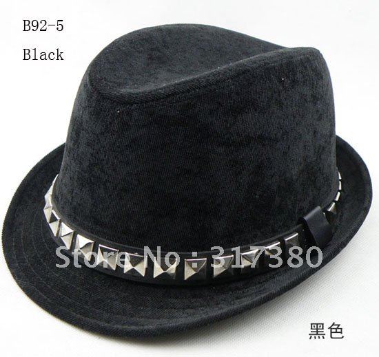 Cool Metal Rivets  2013 New Fedora Hats Women Men Fashion Designer Trilby Seasonless Quality Stingy Brim Hat  Freeshipping