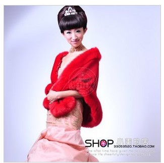 Copy the fox fur shawl red cheongsam deserve the wedding gift warm cloak