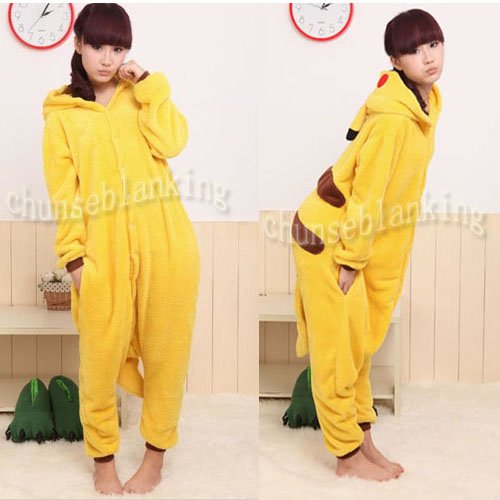 Coral Fleece Free Shipping 2012 New FashionS M L XL  Adult Pikachu Anime Sleepwear Cosplay Costumes Animal Kigurumi Pyjamas